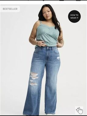 torrid Blue High-Rise Wide Leg Distressed Jeans